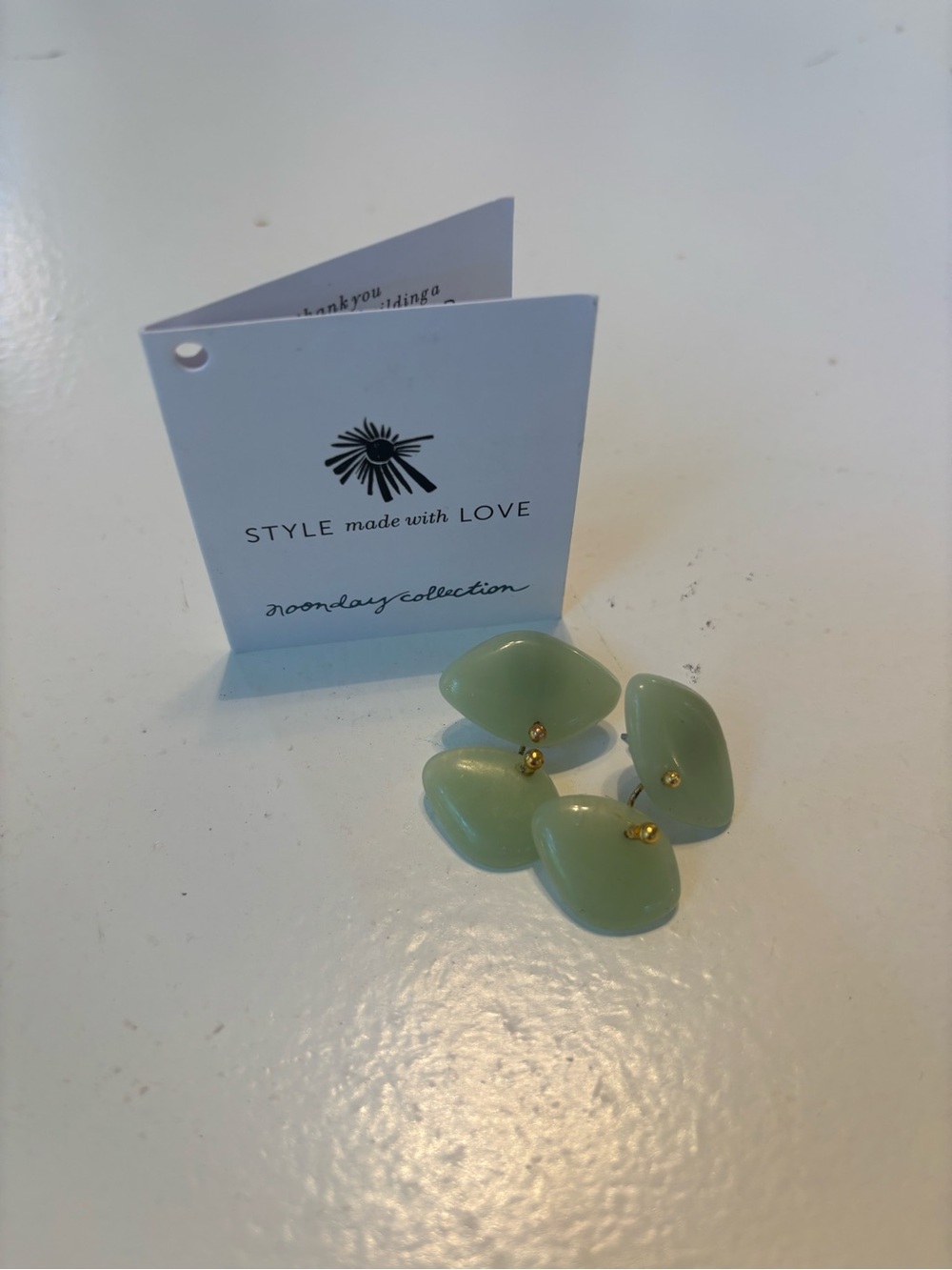 Noonday Collection Soft Sage Stud Dangle Earrings with Gold Accents